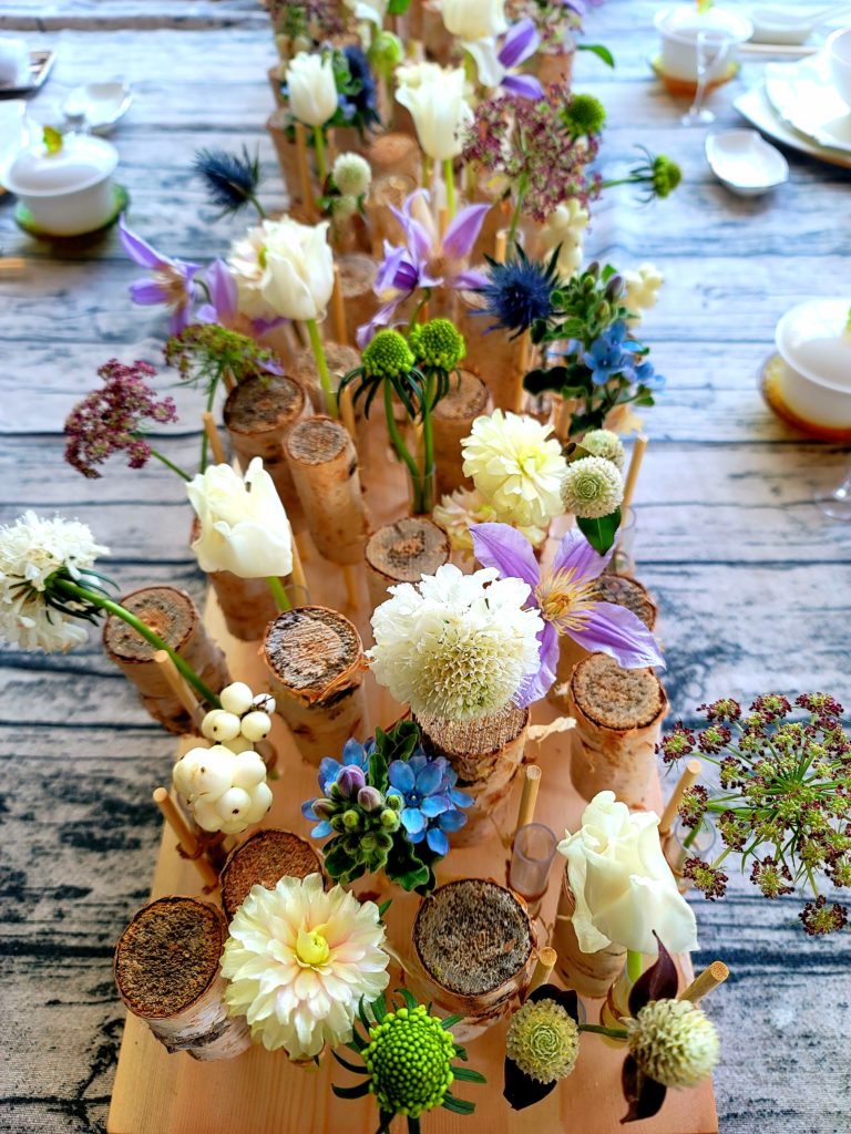 1st element of a tablescape - centrepiece made out of flowers